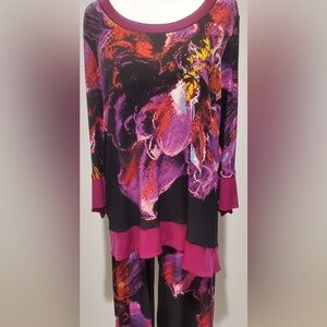 Eva Varro Black and Purple Flower Print Tunic XL and Pants L Sold as Set